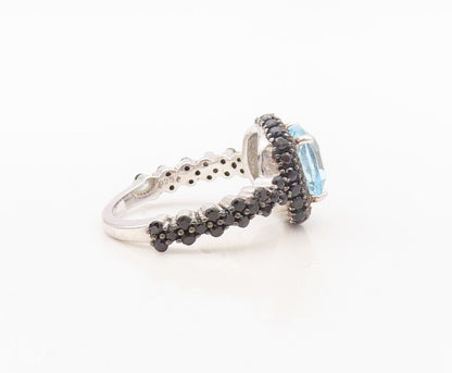925 Sterling Silver Vintage Ring Square Cut Blue Topaz & Spinel  Sz 7  RG30270