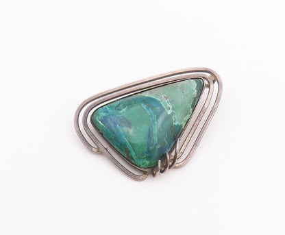 ISRAEL 925 Silver  Vintage Large Abstract Green Azurite Brooch Pin  BP10375