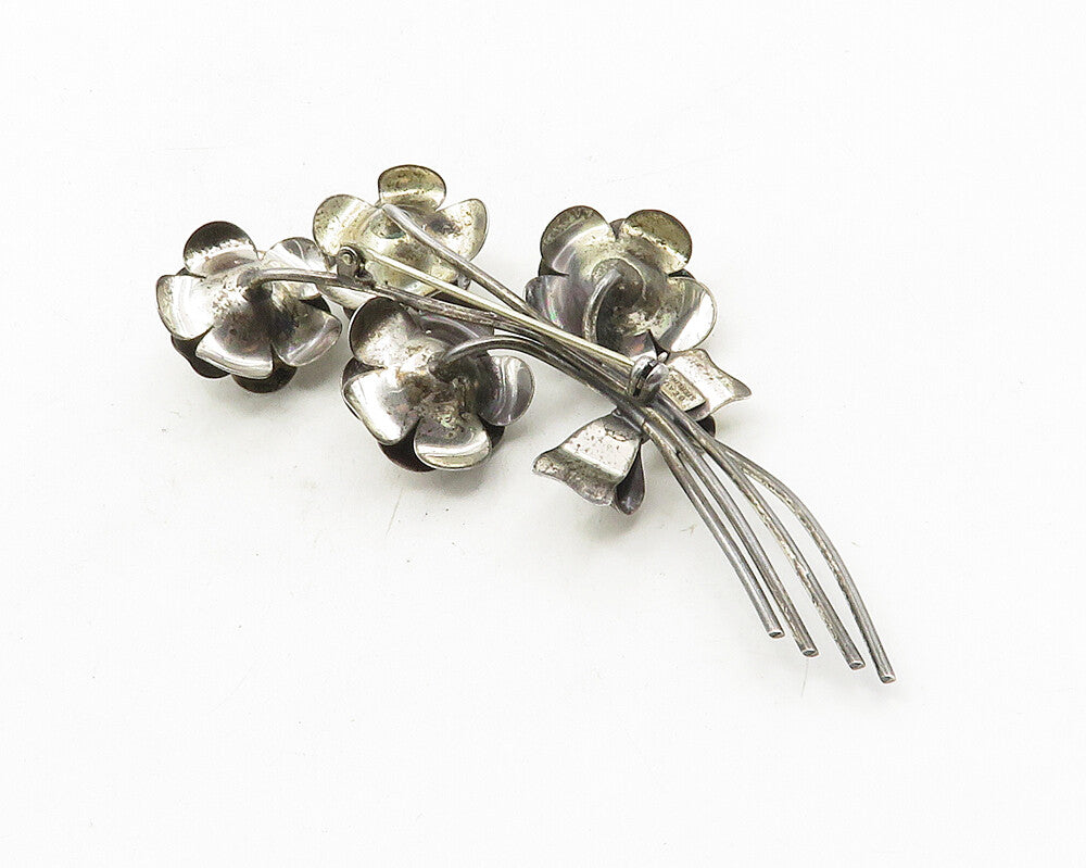 BEAU 925 Sterling Silver  Vintage Sculpted Flower Bunch Brooch Pin  BP4039