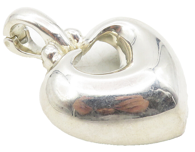 ESPO 925 Sterling Silver  Vintage Shiny Love Heart Dome Drop Pendant  PT7874