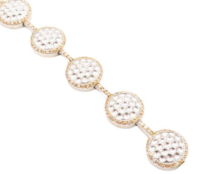 925 Sterling Silver Vintage Shiny Hammered Two Tone Chain Bracelet BT1779