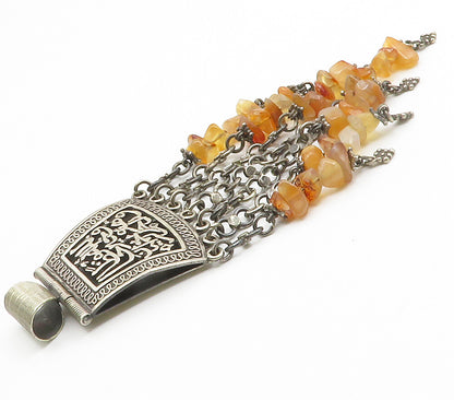 EGYPT 925 Sterling Silver  Vintage Agate Beaded Dangling Pendant  PT11590