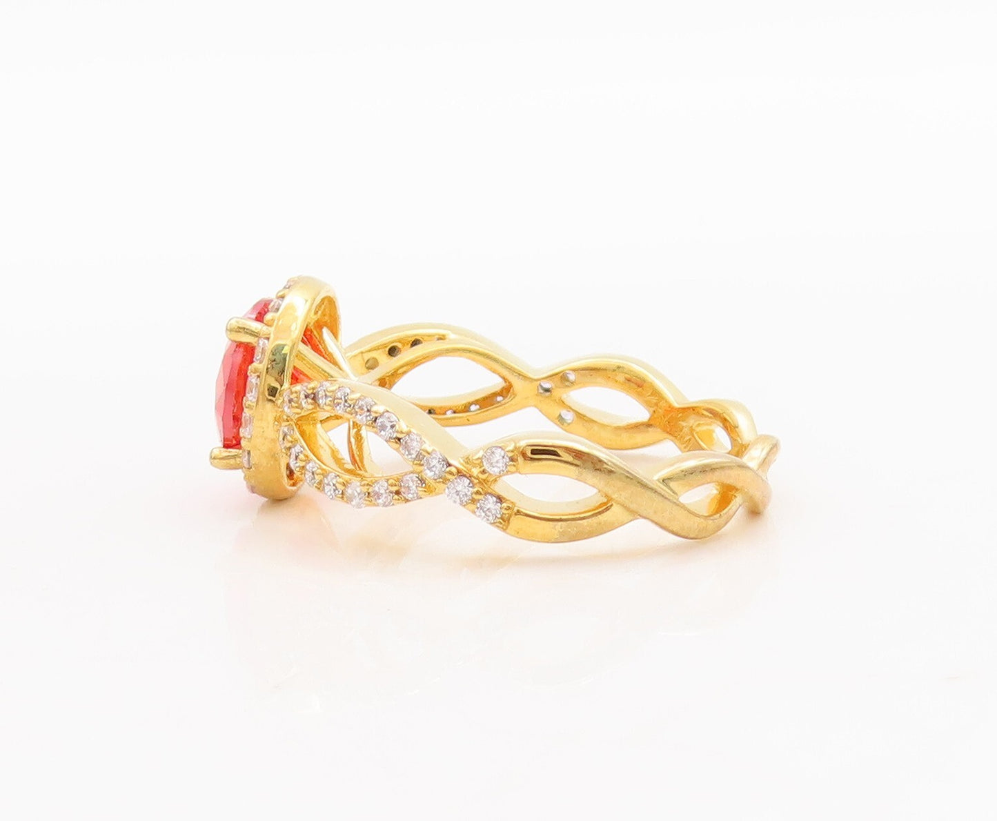 925 Sterling Silver Vintage Ring Designer Gold Plated Red White CZ Sz 7 RG29227