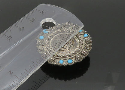 MIDDLE EAST 925 Silver  Vintage Turquoise Twist Islamic Brooch Pin  BP8636