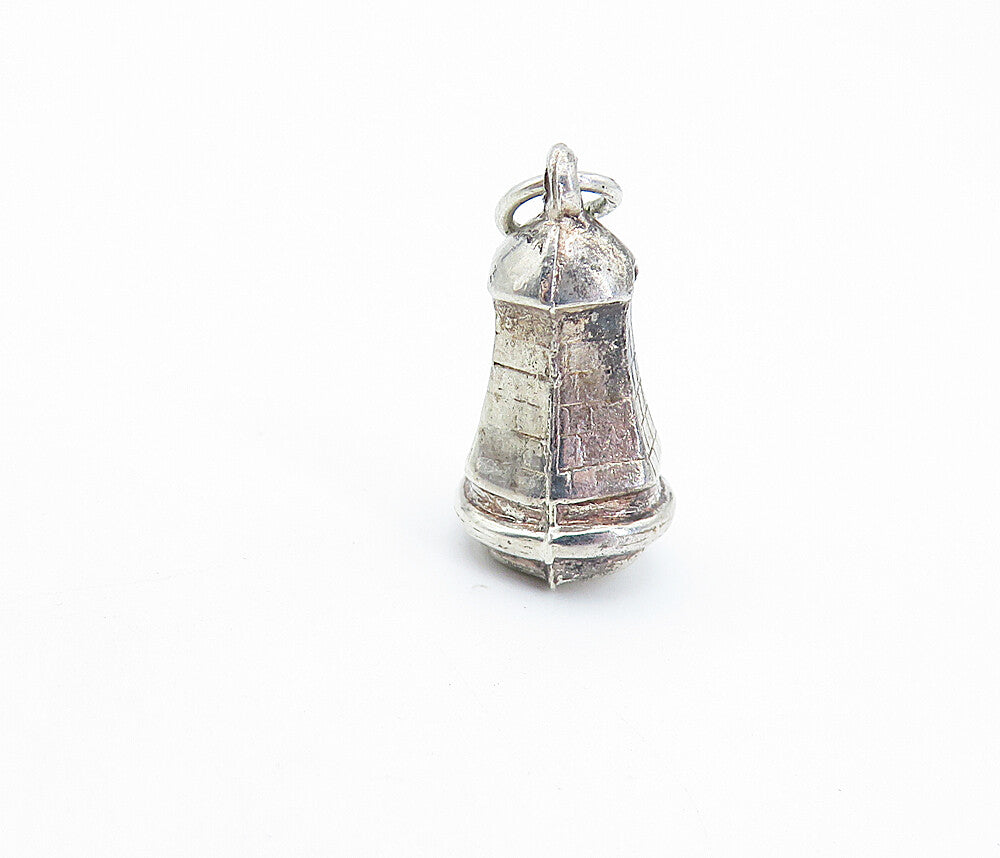 925 Sterling Silver  Vintage Petite Hollow Brick Light House Pendant  PT4958