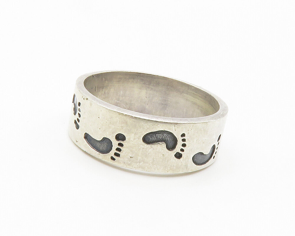 MEXICO 925 Sterling Silver  Vintage Footprint Pattern Band Ring Sz 11  RG14744