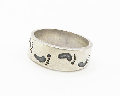 MEXICO 925 Sterling Silver  Vintage Footprint Pattern Band Ring Sz 11  RG14744