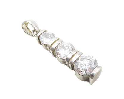 925 Sterling Silver  Sparkling Cubic Zirconia Graduated Drop Pendant  PT7312