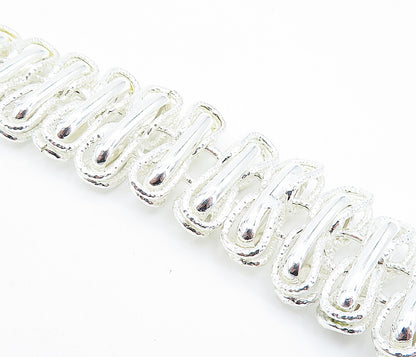 925 Sterling Silver  Shiny Polished Textured Link Chain Bracelet  BT2273