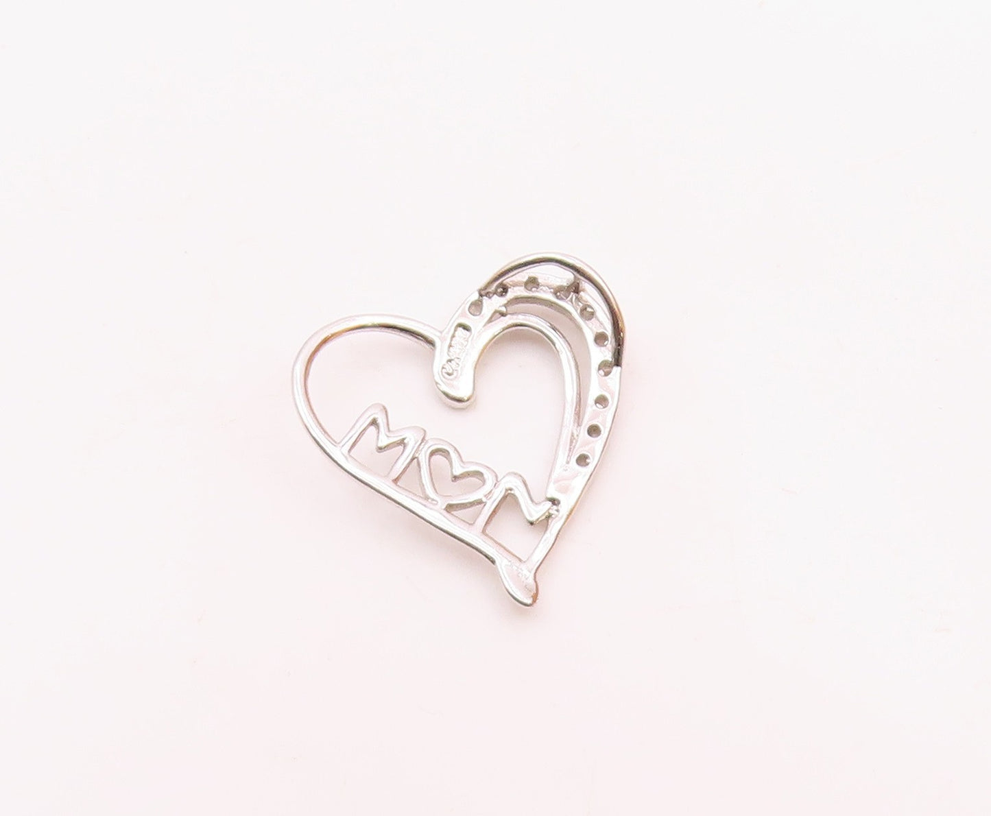 925 Sterling Silver  Vintage Genuine Diamonds Mom Love Heart Pendant  PT17760