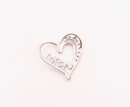 925 Sterling Silver  Vintage Genuine Diamonds Mom Love Heart Pendant  PT17760