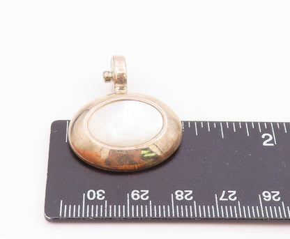 ESPO SIG 925 Silver  Vintage Shiny Mother Of Pearl Oval Dome Pendant  PT17719