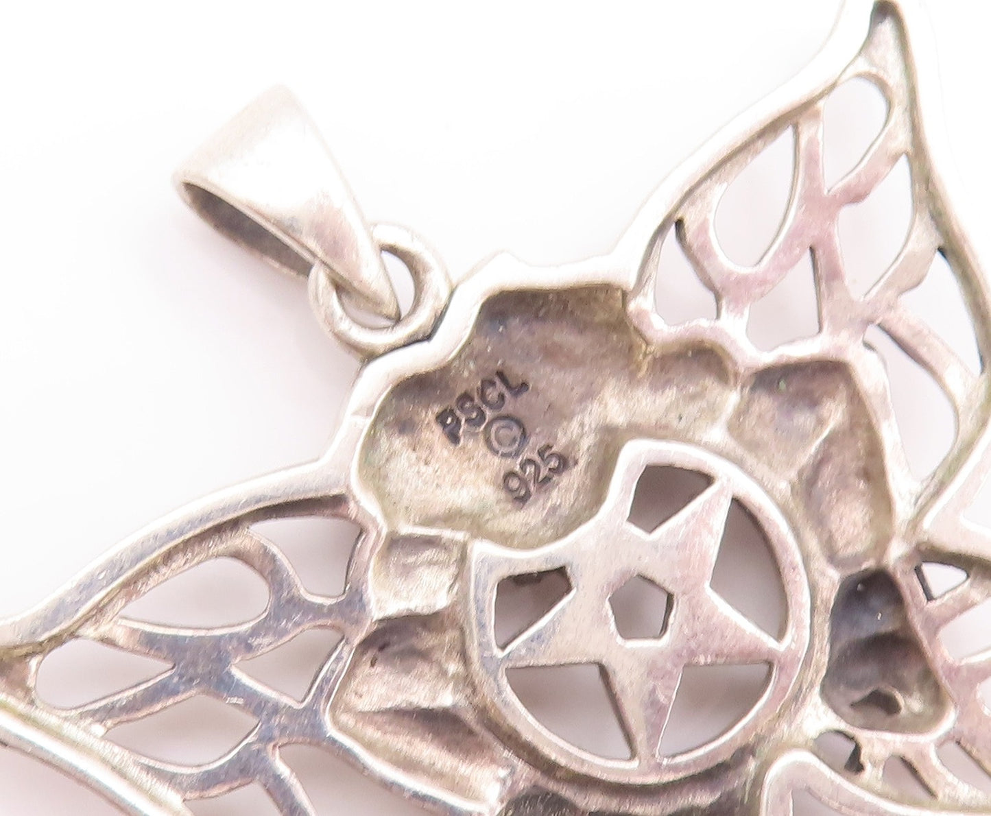 925 Sterling Silver Vintage Pendant PETER STONE Masonic Floral Carved  PT22955