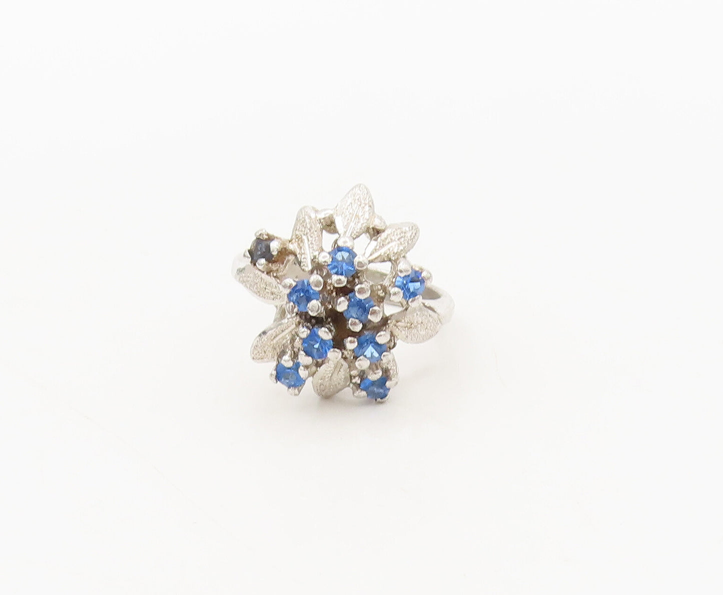 UNCAS 925 Silver  Vintage Carved Blue Topaz Beaded Floral Ring Sz 6  RG27325
