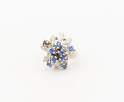 UNCAS 925 Silver  Vintage Carved Blue Topaz Beaded Floral Ring Sz 6  RG27325