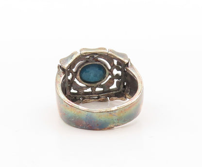 925 Sterling Silver Vintage Ring Brutalist Carved Oval Gemstone   Sz 8  RG30925