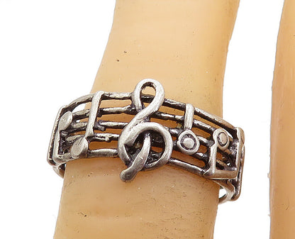 925 Sterling Silver Vintage Treble Clef Music Notes Band Ring Sz 5.5 RG6009