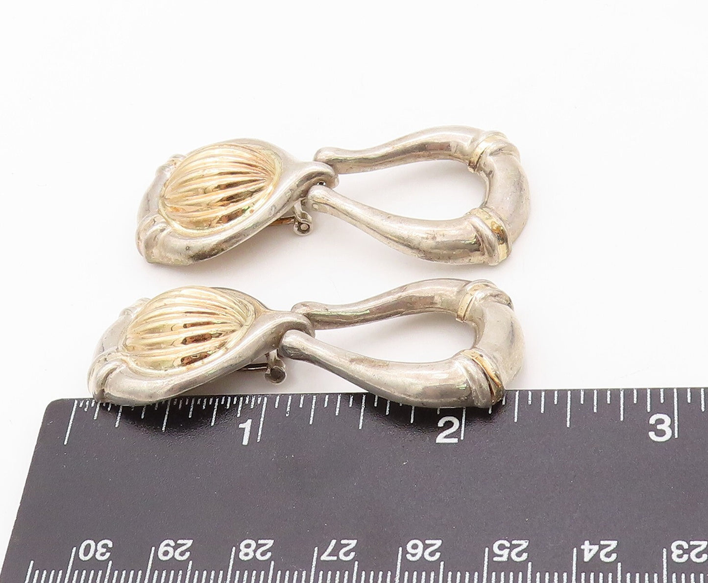 925 Sterling Silver Vintage Earrings Designer Grooved Dangling Loop  EG13464