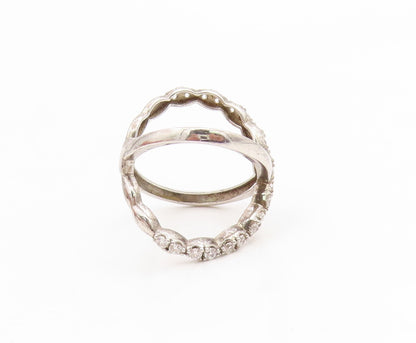 925 Sterling Silver Vintage Ring Modernist CZ Criss Cross Band  Sz 7  RG34878