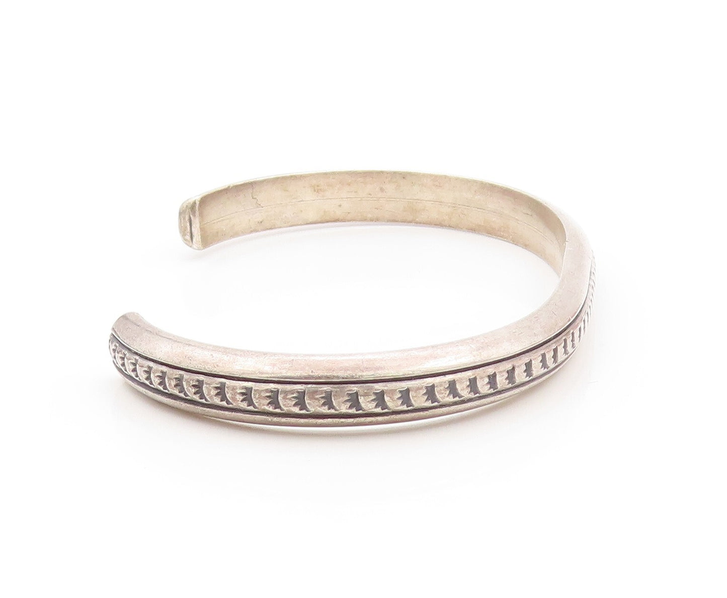925 Sterling Silver Vintage Bracelet SOUTHWESTERN Dark Tone Etched Cuff BT11170