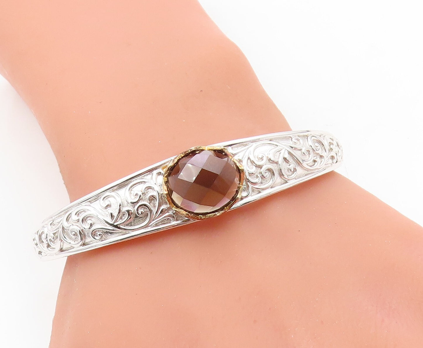 ROSS SIMON 925 Silver   Smoky Topaz Baroque Swirl Bangle Bracelet  BT3251