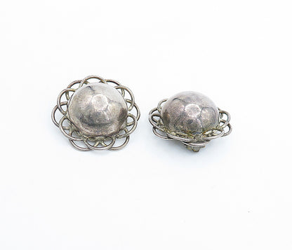 MEXICO 925 Sterling Silver  Vintage Floral Dome Non Pierce Earrings  EG2801