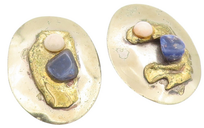 925 Sterling Silver Vintage Earrings Modernist Multi Gemstone Brutalist  EG13682