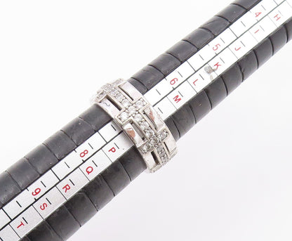 925 Sterling Silver Vintage Ring CZ Geometric Pattern Wide Band  Sz 7  RG36249