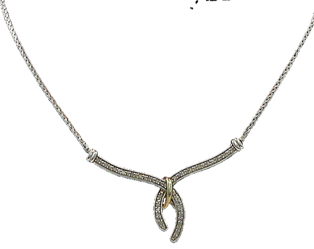925 Silver & 14K GOLD  Vintage Genuine Diamonds 2 Tone Chain Necklace  NE3281