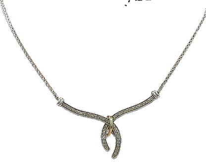 925 Silver & 14K GOLD  Vintage Genuine Diamonds 2 Tone Chain Necklace  NE3281
