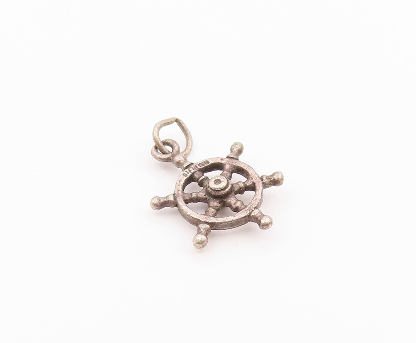 925 Sterling Silver  Vintage Captain Ship's Wheel Charm Pendant  PT21274
