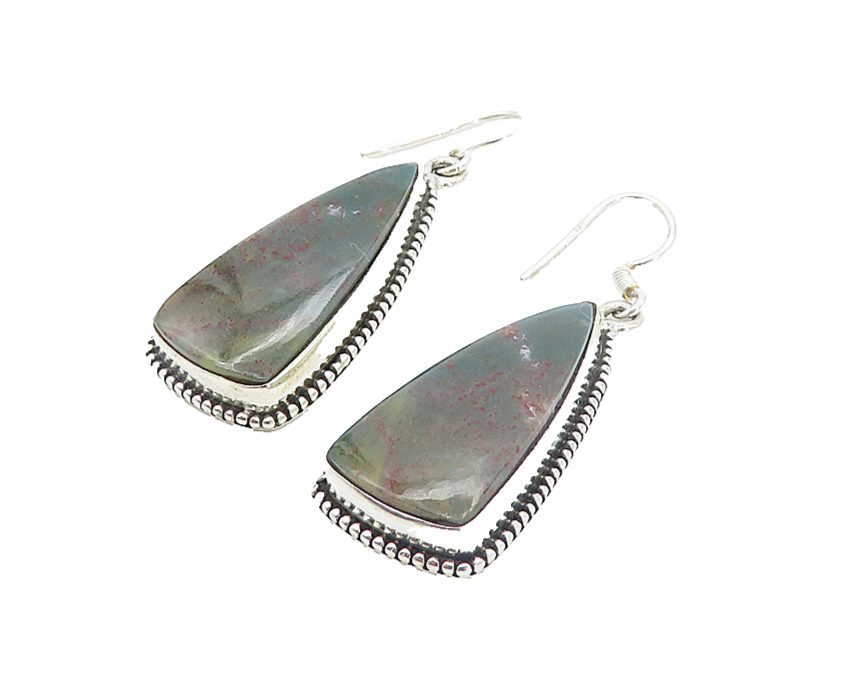 925 Sterling Silver  Vintage Jasper Fluted Border Dangle Earrings  EG3131