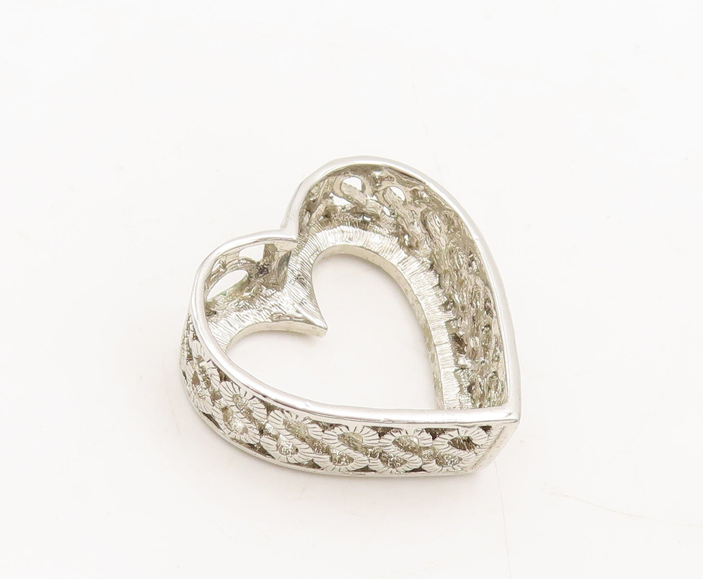 925 Sterling Silver Vintage Pendant Carved $ Band Crystal Heart Border  PT22607