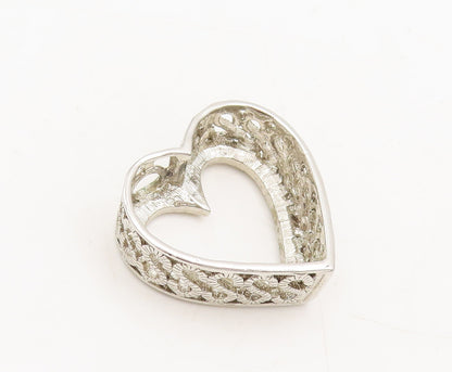 925 Sterling Silver Vintage Pendant Carved $ Band Crystal Heart Border  PT22607