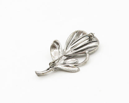 925 Sterling Silver  Vintage Sparkling Tied Flower Motif Brooch Pin  BP6835