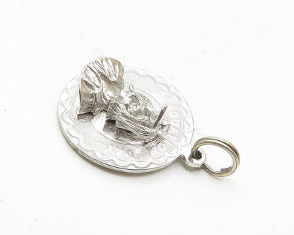 925 Sterling Silver  Vintage Shiny Graduation Day Round Drop Pendant  PT7553