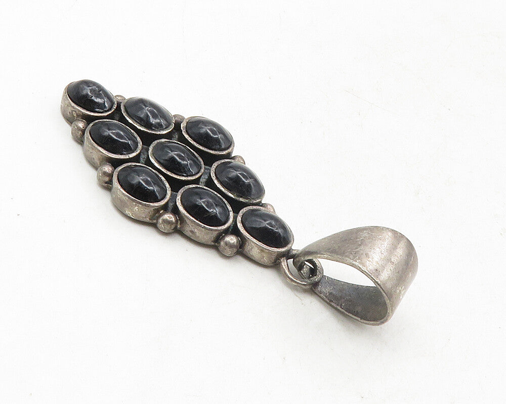 NAVAJO 925 Sterling Silver  Vintage Black Onyx Cluster Drop Pendant  PT7744