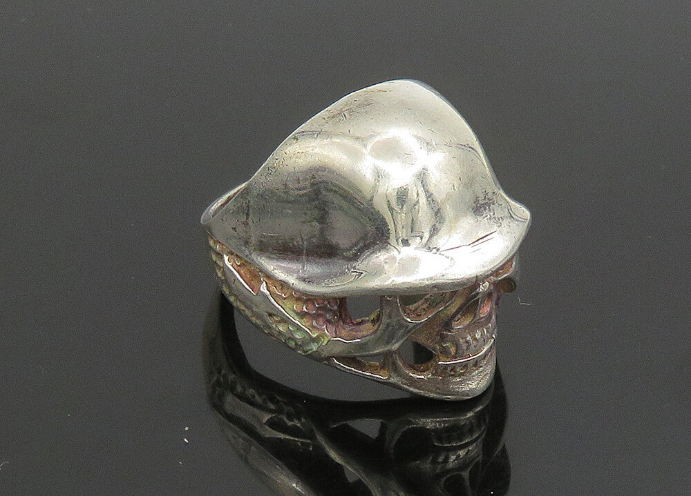 925 Sterling Silver  Vintage Shiny Skeleton Head Biker Ring Sz 9.5  RG23329