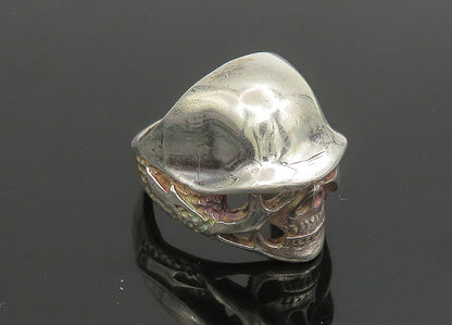 925 Sterling Silver  Vintage Shiny Skeleton Head Biker Ring Sz 9.5  RG23329