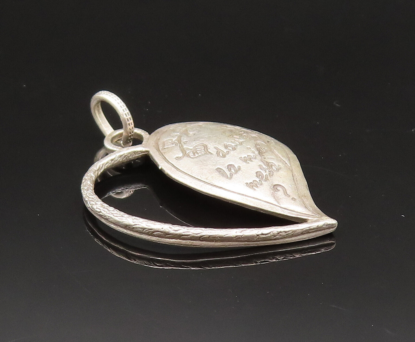 925 Silver  Vintage Engraved Question In Italian Half Heart Pendant  PT21132