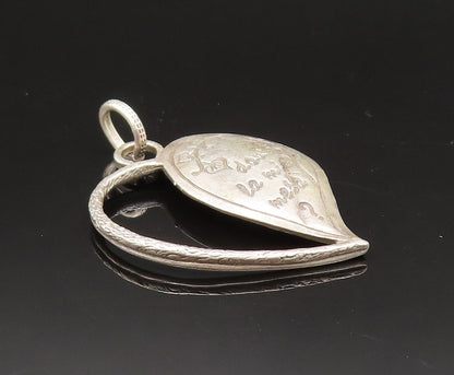 925 Silver  Vintage Engraved Question In Italian Half Heart Pendant  PT21132