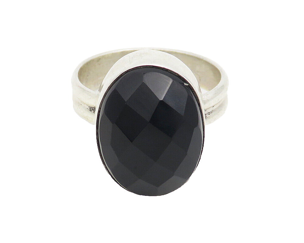 925 Sterling Silver  Vintage Faceted Hematite Cocktail Ring Sz 6.5  RG18556