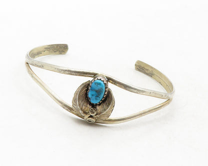 NAVAJO 925 Sterling Silver  Vintage Turquoise Floral Leaf Cuff Bracelet BT4888