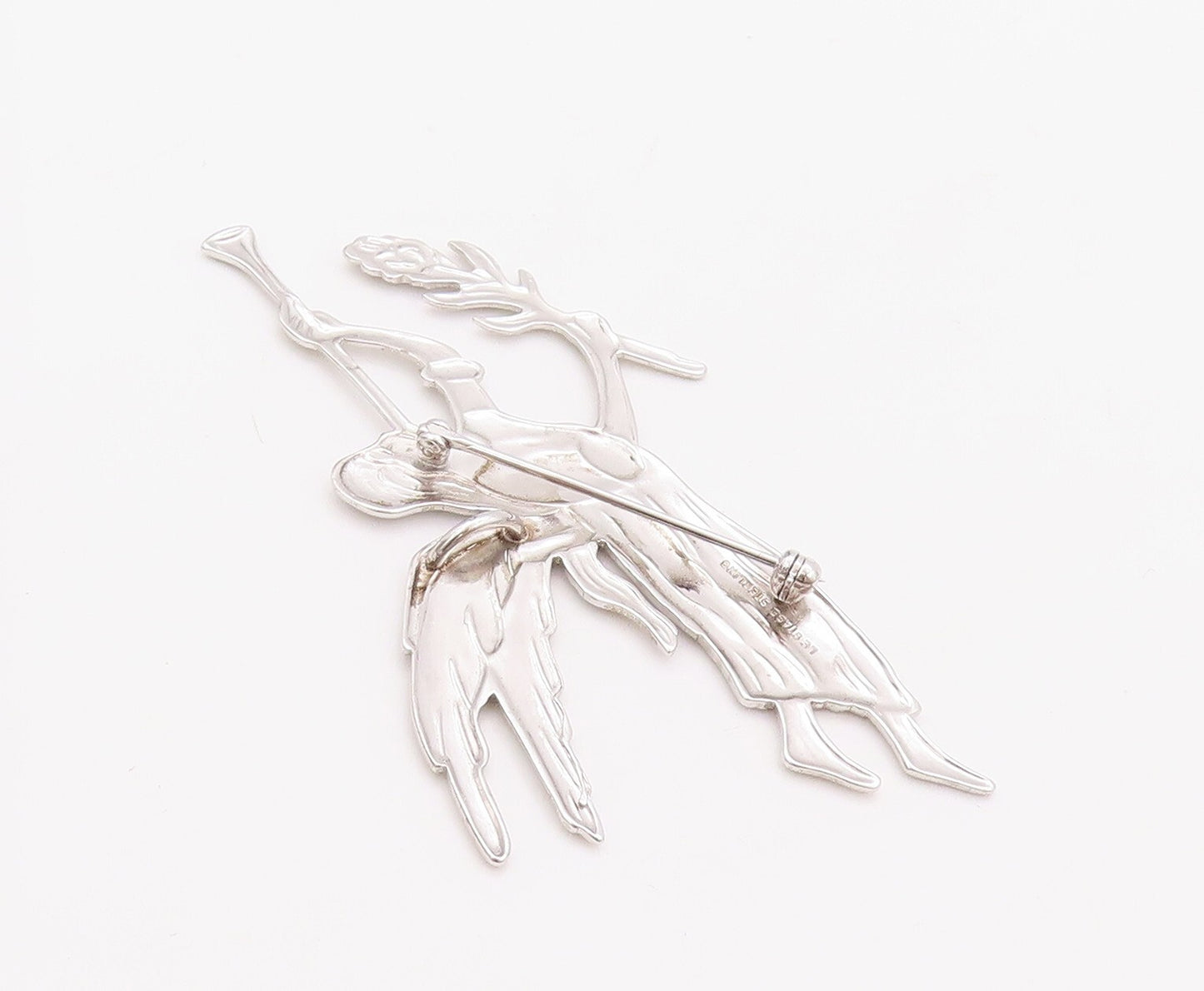925 Sterling Silver Vintage Brooch Pin Carved Celebrating Flying Angel  BP11182