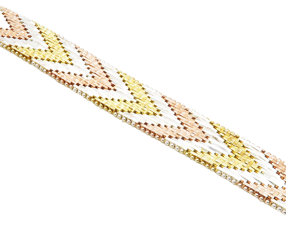 925 Sterling Silver  Shiny 3 Tone Arrow Pattern Flat Chain Bracelet  BT4231