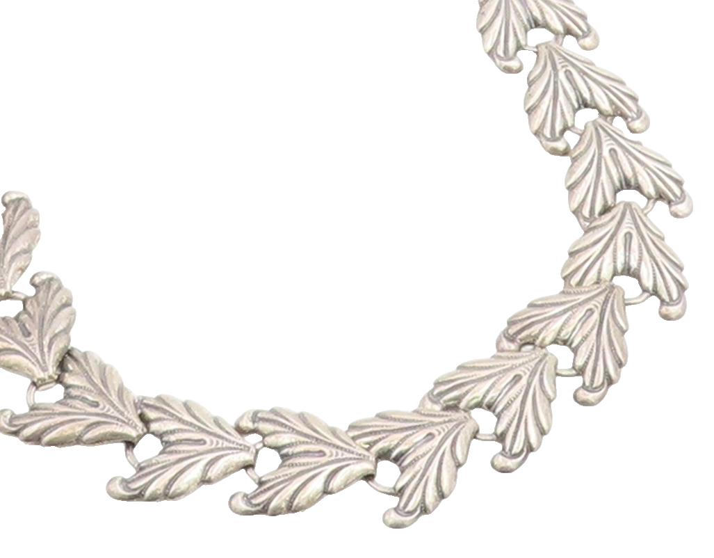 925 Sterling Silver Vintage Necklace DANECRAFT Etched Leaf Motif Collar  NE4761