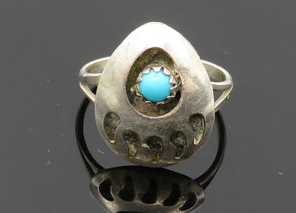 NAVAJO 925 Sterling Silver Vintage Turquoise Claw Print Band Ring Sz 5  RG20259