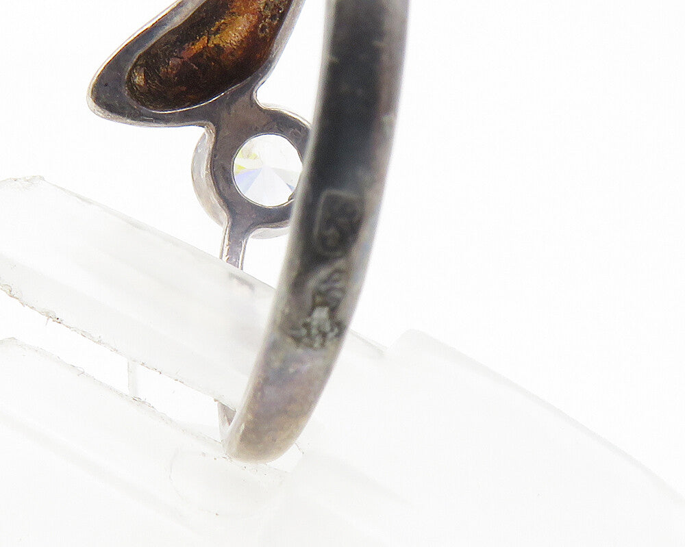925 Sterling Silver  Vintage Cubic Zirconia Dolphin Bypass Ring Sz 8  RG11704