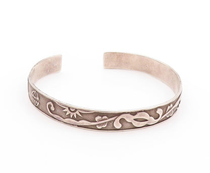 925 Sterling Silver Vintage Bracelet CHINESE EXPORT Antique Floral Cuff  BT11188