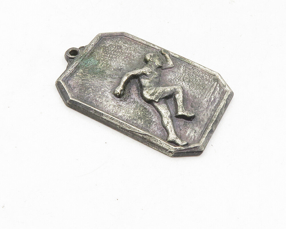 925 Sterling Silver  Vintage Antique Oxidized Runner Medallion Pendant  PT7670
